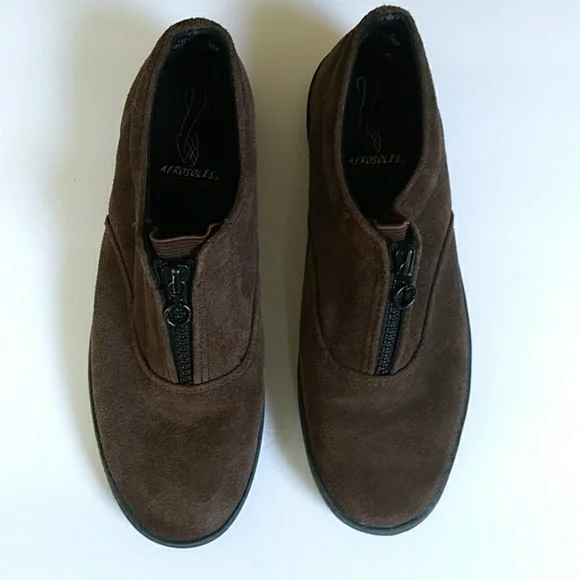 Aerosoles Suede Leather Zip Up Loafers 8B Chocolate Brown - Picture 10 of 15